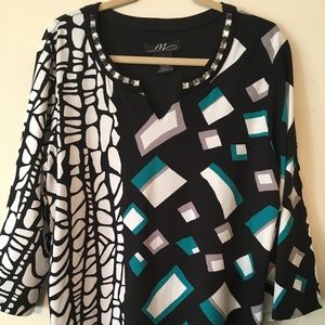 Midnight Velvet Jeweled Abstract Print Top